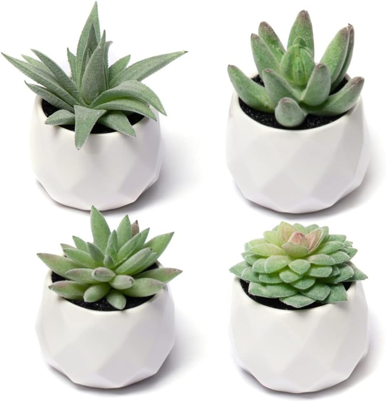 4-Pack Artificial Succulent Plants in Ceramic Pots – Realistic Mini Faux Green Plants for Desk, Bedroom, Bathroom, Office & Shelf Home Decor (Women’s Room Aesthetic Decor Set)